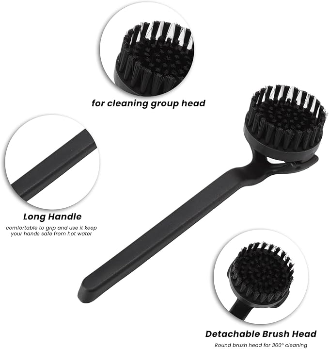 Topyond Espresso Coffee Machine Cleaning Brush, 360° Coffee Grinder Brush with Detachable Head, Nylon Bristles Barista Tool, Group Head Brush for 51mm 54mm Coffee Maker