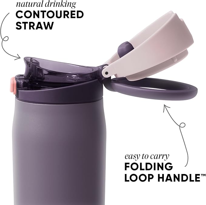 Simple Modern Mesa Loop Water Bottle with Covered Straw and Handle | 24oz Cup Holder Friendly Insulated Stainless Steel Bottles for Travel, Sports and School | Iris Sage