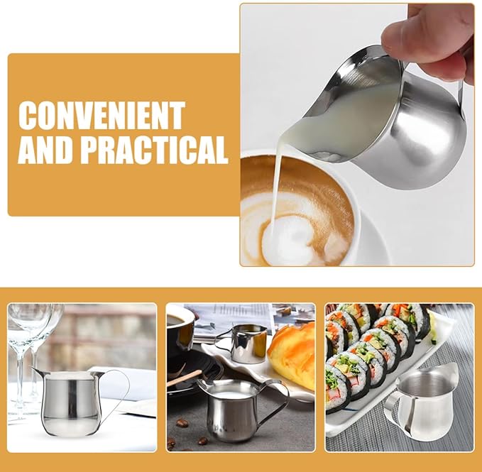 BESPORTBLE Stainless Steel Espresso Measuring Milk Pitcher 90ml Small Cream Frothing Cup for Coffee Making Professional Use 4pcs Set