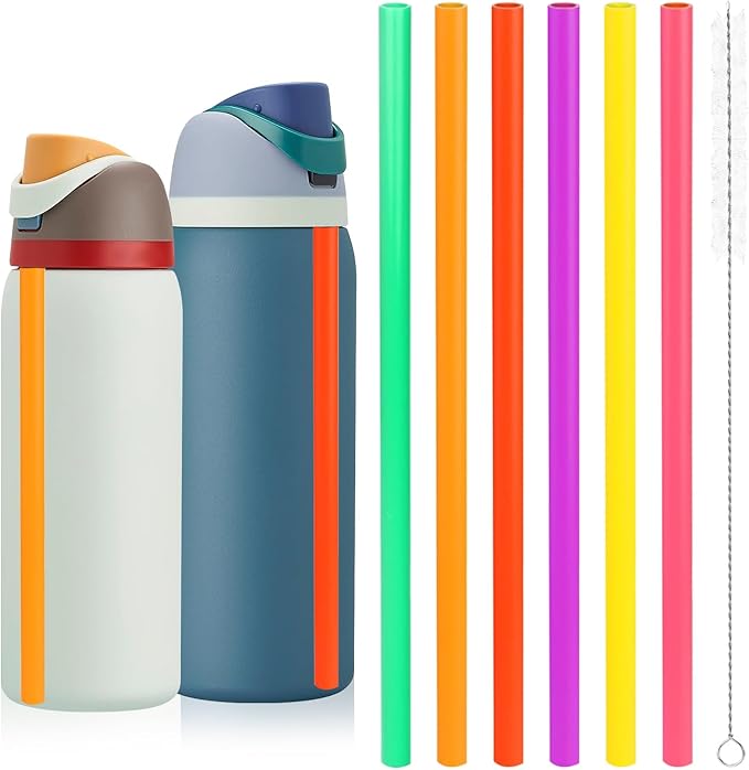 Straw Replacement for Owala Water Bottle 24 oz 32 oz, Reusable Plastic Straws with 1 Cleaner Brush, BPA-free, Dishwasher Safe, Straw Accessories Compatible with Owala Water Bottle