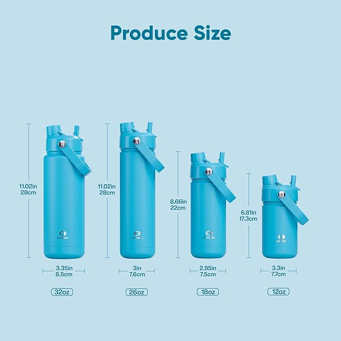 ENCOOL Insulated Water Bottle with Straw Stainless Steel Water Bottle, Leak-Proof, BPA-Free, Double Wall Vacuum Keeps Cold for 24 Hours for Sports, Travel, School (18 oz, Azure Blue)