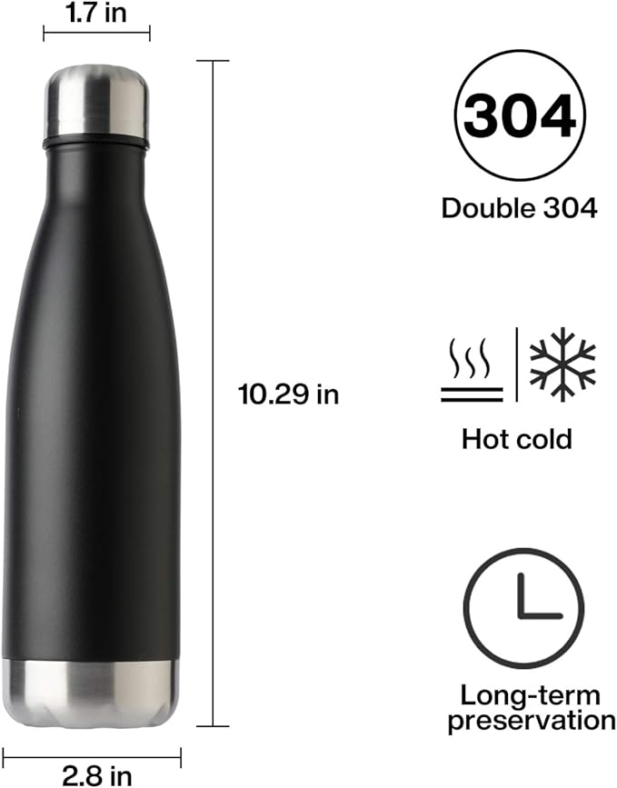 MEWAY 17oz Sport Water Bottle 4 Pack Vacuum Insulated Stainless Steel Leak-Proof Double Wall Cola Shape Water Bottle,Keep Drinks Hot & Cold (Black,4 Pack)