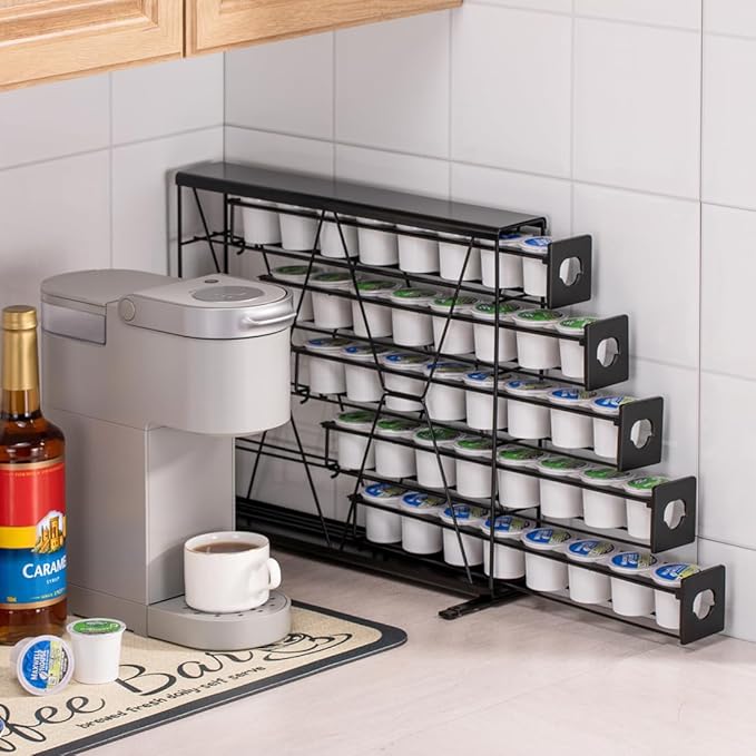 FlagShip 5-Tier Corner Coffee Pod Organizer for K Cup - 40 Capsules Metal Storage, Space-Saving Kitchen Countertop Rack Wall Mountable