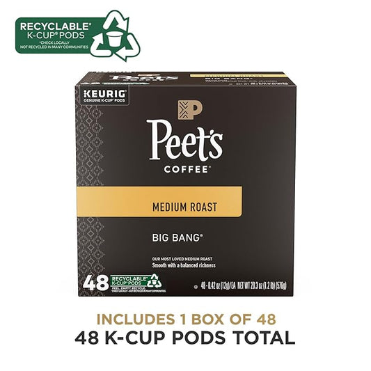 Peet's Coffee, Medium Roast Keurig K-Cup Pods - Big Bang 48 Count (1 Box of 48 Pods)