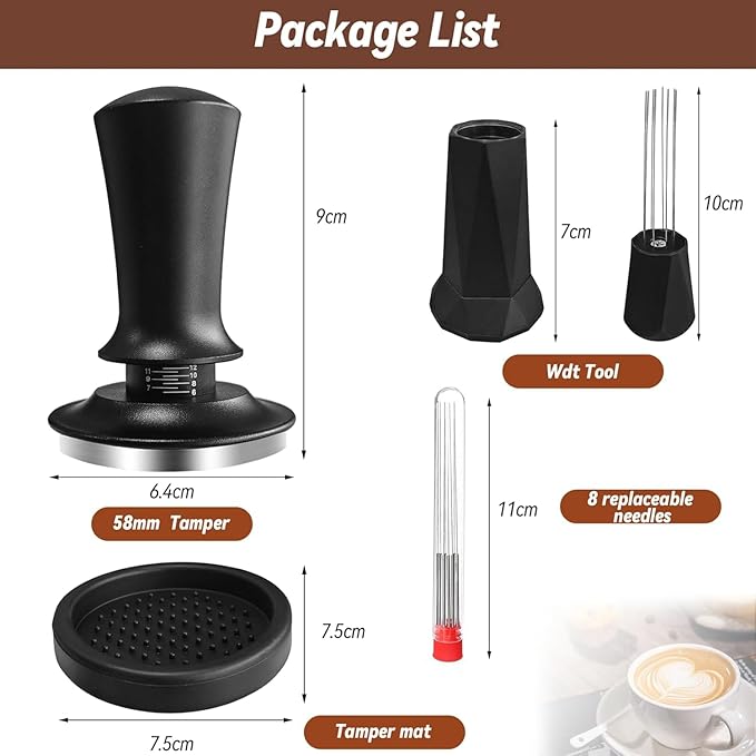 Espresso Tamper Calibrated Spring Loaded Coffee Tamper with Silicone Mat,Stainless Steel Base Espresso Tools - Tamper for Espresso Machine,Espresso Accessories (58mm Set)