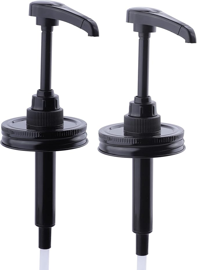 Mason Jar Syrup & Sauce Dispenser Pump Lids for Regular Mouth (2 Pack), Coffee Syrup Dispenser Pump Airtight & Leak-Proof Kitchen Food Grade (Jar Not Included)