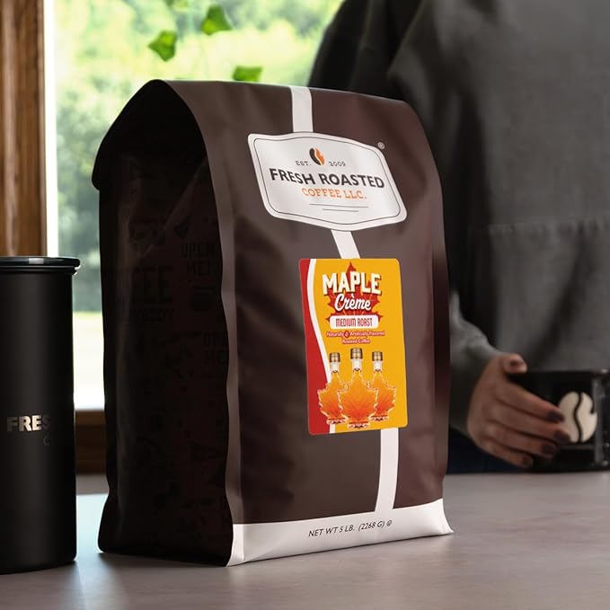Fresh Roasted Coffee, Maple Crème Flavored Coffee, 5 lb (80 oz), Medium Roast, Kosher, Ground