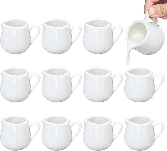 12 Pack 3 Oz Mini Ceramic Creamer Pitcher, Small Porcelain Syrup Pitcher Coffee Creamer Dispenser with Handle for Milk Sauce Coffee Tea Salad Dressing Cream, White