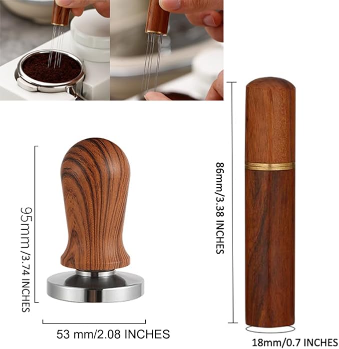 53mm Spring Loaded Espresso Tamper and Stirrer Set, Walnut Wood Coffee Tamper with Tamping Mat and Barista Accessories Kit for Espresso Machine, Wooden