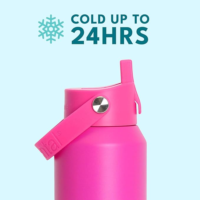 Elemental 40oz Insulated Water Bottle with Straw - 100% Leak-Proof Stainless Steel Core Water Bottles for Travel, Sports and Gym - Double Wall Insulation & BPA Free - Hot Pink