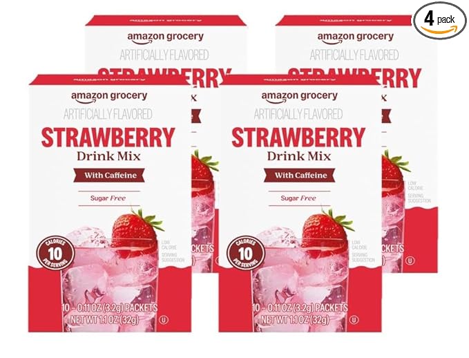 Happy Belly Drink Mix Singles, Strawberry with Caffeine, (Previously Solimo) 1.1 ounce (Pack of 4)