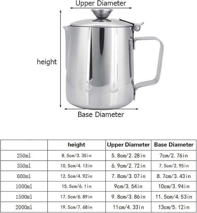 Coffee Frothing Pitcher With Lid, Stainless Steel Milk Frother Cup, Mutifunctional Milk Jug Cup, Coffee Steaming Pitcher With Handle , For Latte Art And Frothing Milk(350Ml)