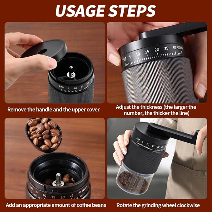 Manual Coffee Grinder With Ceramics Burr For Espresso, Hand Coffee Bean Mill with 30g Capacity & Crank for Travel Camping Office Home