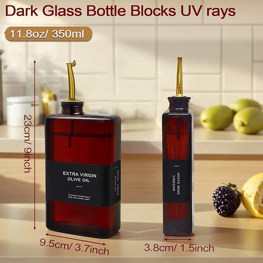 Dark Olive Oil Dispenser Bottle for Kitchen 11.8oz, Light-Blocking Cooking Oil Cruet, Oil and Vinegar Dispenser Set, Soy Sauce Container, Coffee Syrup Bottles (Dark Red, 11.8oz, Set of 2)
