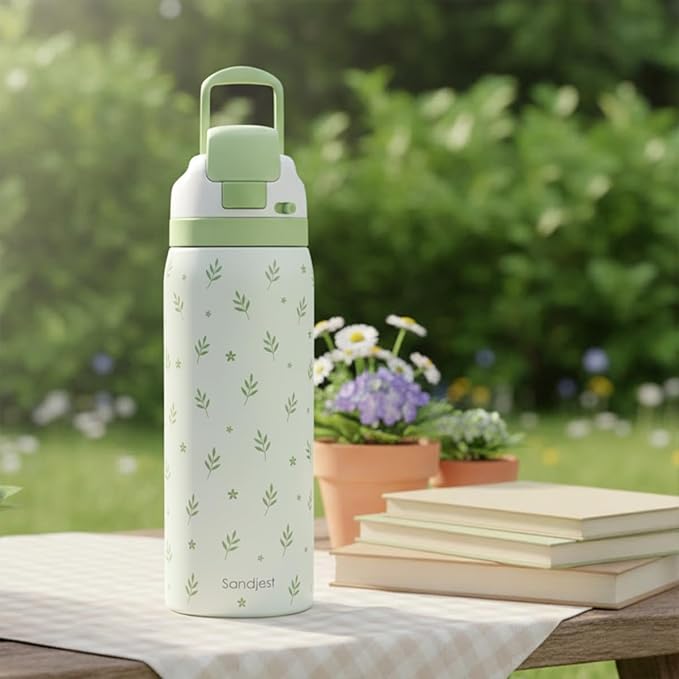 Botanical Insulated Stainless Steel Water Bottle with Straw for Sports and Travel, 32oz, Gifts for Women Girls Friends Teens Birthday Christmas