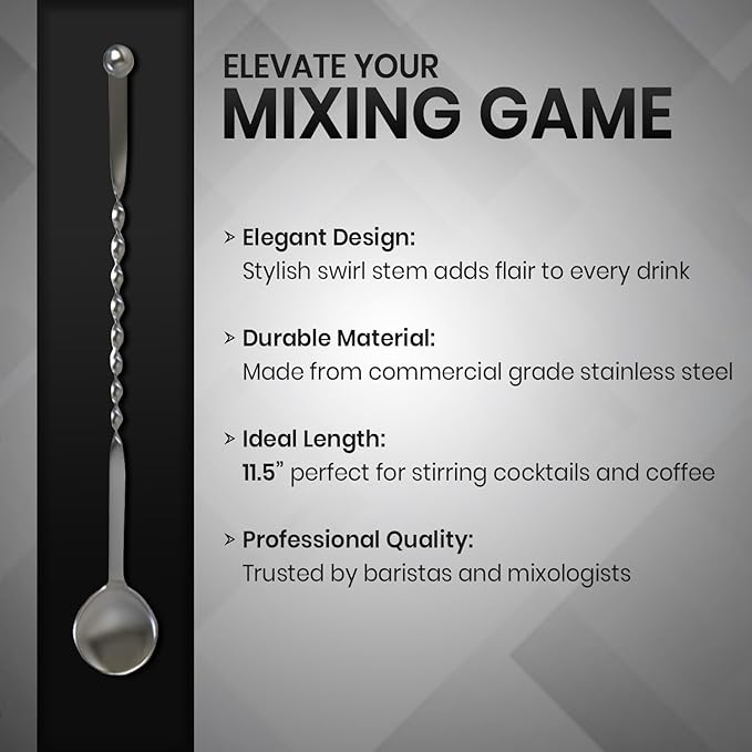 Rattleware Stainless Steel Swirl Stem Bar Twist Stirrer/Spoon - 11.5" (Pack of 12) - Commercial Grade, Ideal Gift for Drink & Coffee Enthusiasts, Ideal for Home & Professional Use