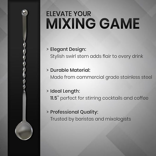 Rattleware Stainless Steel Swirl Stem Bar Twist Stirrer/Spoon - 11.5" (Pack of 12) - Commercial Grade, Ideal Gift for Drink & Coffee Enthusiasts, Ideal for Home & Professional Use