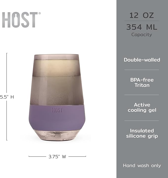 Host Freeze XL Cooling Cup in Double Walled Insulated Freezable Drink Chilling Tumbler with Freezing Gel, 12oz Deep Lilac Purple Set of 2