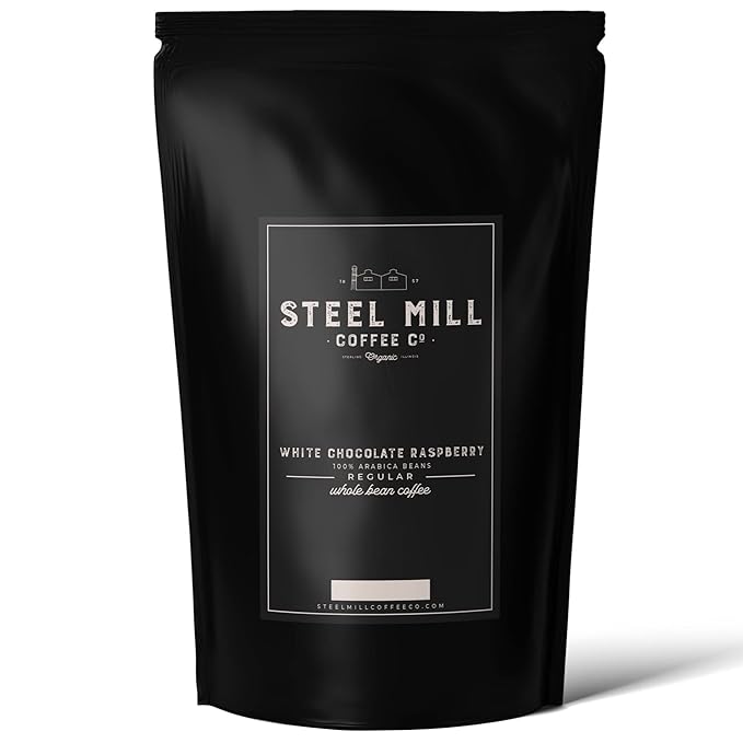 Steel Mill Coffee Co. White Chocolate Raspberry Truffle Whole Bean Coffee - 12 oz, Medium Roast, 100% Arabica, Vegan, Gluten-Free, Sugar-Free