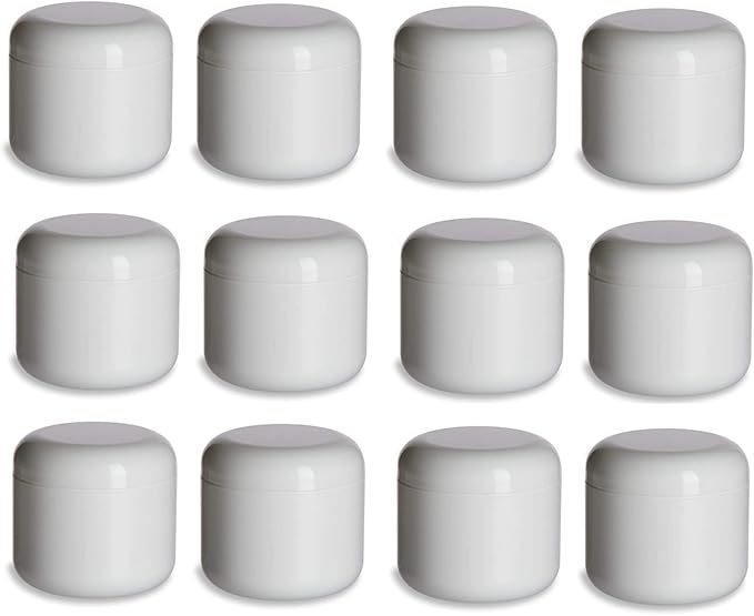 Nakpunar 12 Pcs, 1 Oz White Double Wall Plastic Jars with Dome Lid