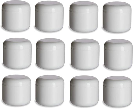 Nakpunar 12 Pcs, 1 Oz White Double Wall Plastic Jars with Dome Lid