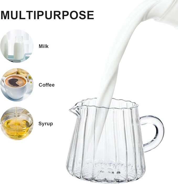 Glass Milk Frothing Pitcher 12Oz Clear Creamer Jug for Coffee Tea Syrup Serving Home Restaurant Use