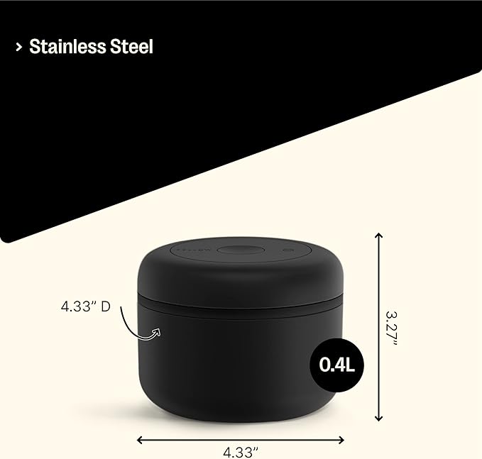 Fellow Atmos Vacuum Coffee Canister & Food Storage Container - 0.4 Liter Canister holds up to 6 oz of Coffee Beans - Airtight Food Storage Containers - Coffee Containers - 0.4 Liter - Matte Black
