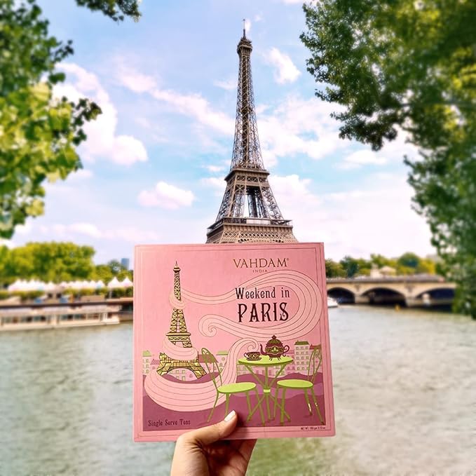 VAHDAM, Weekend in Paris Valentines Day Tea Gift Set - 9 Loose Teas | Tin Caddy Travel Edition Gift Box | Valentines Day Gifts for Him & Her | Gluten Free, Non GMO