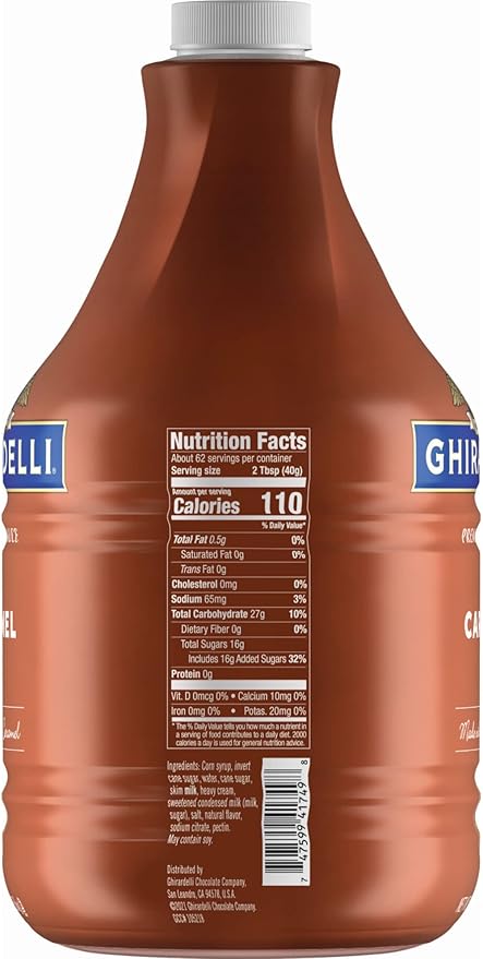 Ghirardelli Caramel Sauce, 87.3 oz (5 lb 7.3 oz) Bottle with Ghirardelli Stamped Barista Spoon & Pump