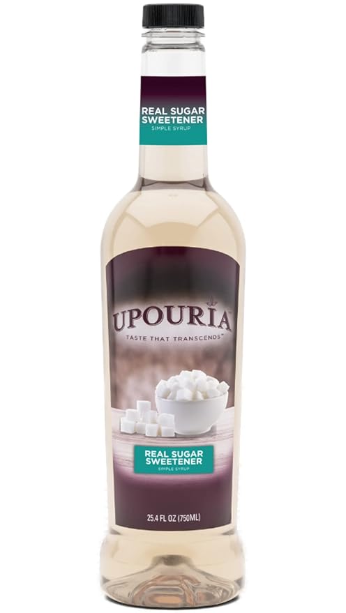 Upouria Real Sugar Sweetener Simple Syrup, 100% Vegan and Gluten-Free, 750 mL Bottle - Coffee Syrup Pump Included
