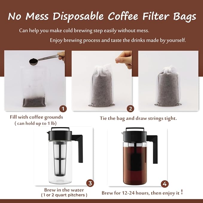 Disposable Cold Brew Coffee Filters - 120 Count Coffee Filter Bags 4"x 12" Cold Brew Filter Bags Coffee Maker Brewing Bags for Mason Jar or Pitcher