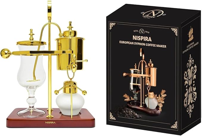 Nispira Belgium Royal Family Balance Syphon Unique Gravity Vintage Coffee Maker Vacuum Brewing System Gold 500 ml