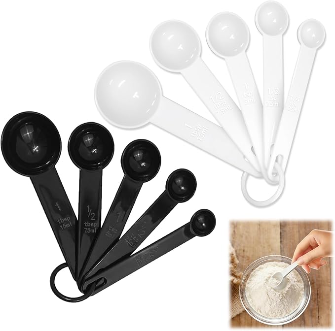 10 PCS Tablespoon Measuring Spoons Scoops Set With Scale (1.25g/2.5g/5g/7.5g/15g) for Coffee Protein Milk Powder Kitchen Tools for Accurate Measurements Spoons for Creatine Formula (Black White)