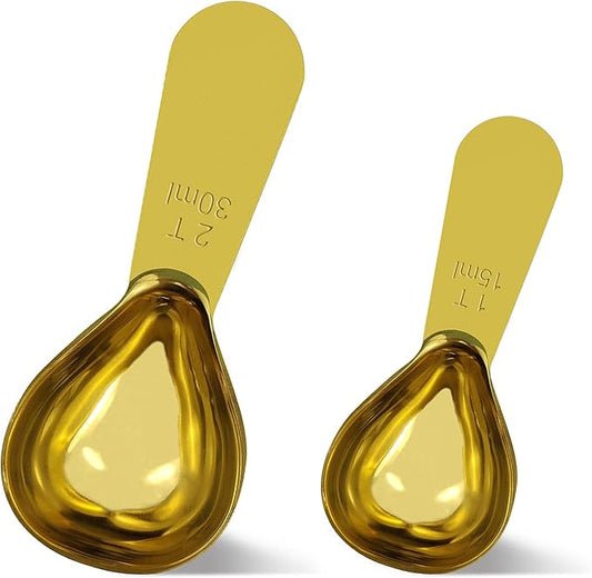 2 Pieces Stainless Steel Coffee Scoops Set(1 Tbsp,2 Tbsp) Durable Coffee Spoons with Ergonomic Handle Measuring Tablespoon for Canisters Tea Sugar Ground Coffee Whole Bean Milk Powder Flour (Golden)