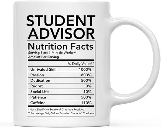 Andaz Press Funny 11oz. Ceramic Coffee Tea Mug Thank You Gift, Student Advisor Nutritional Facts, 1-Pack