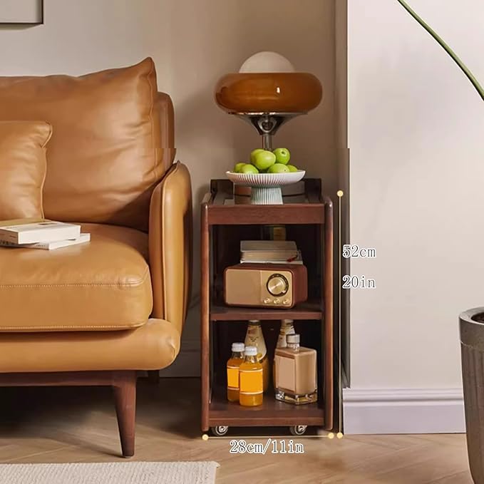 Side Table Glass Top Movable End Table Coffee Station Table, MDF Coffee Bar Stand Cart with Storage Coffee Table on Wheels,for Home Kitchen, Entryway, Living Room,Dining Room