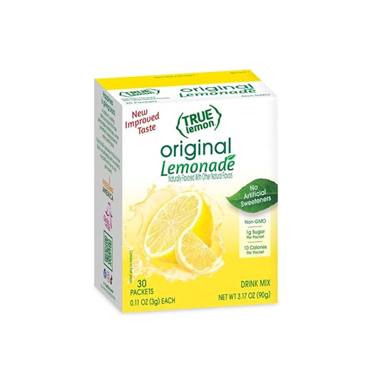 True Citrus TRUE LEMON Original Lemonade Drink Mix | No Artificial Sweeteners, Low Calorie | Water Flavor Packets & Water Enhancer with Stevia 30 Count (Pack of 1)