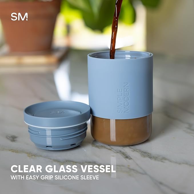 Simple Modern Clarity Cup | Glass Coffee Tumbler with 360° Lid and Silicone Sleeve | Iced Cold Brew and Tea Travel Mug | 12oz, Lavender Mist