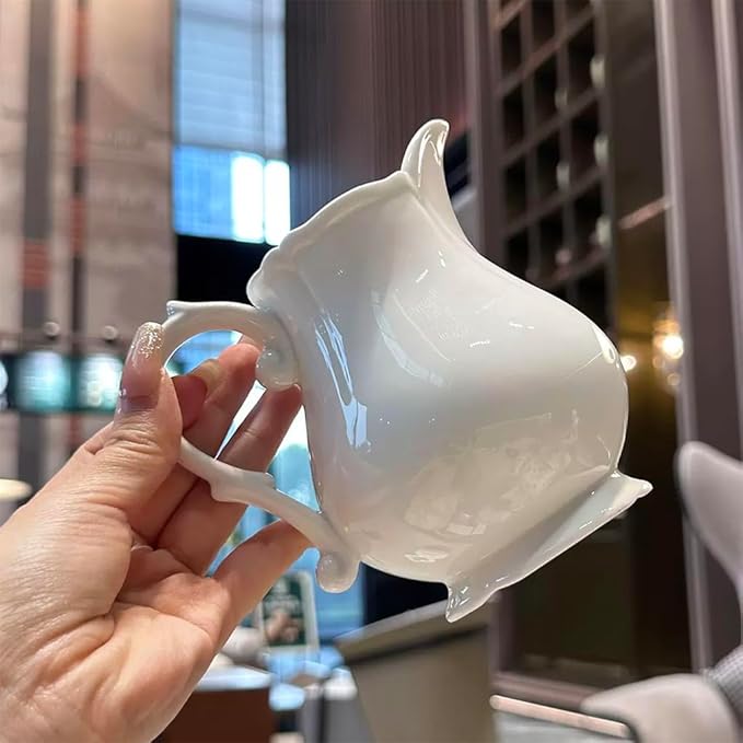 WAIT FLY Vintage Embossed Creamer & Sauce Pitcher - Milk Jug & Serving Pitcher for Kitchen - White Creamer