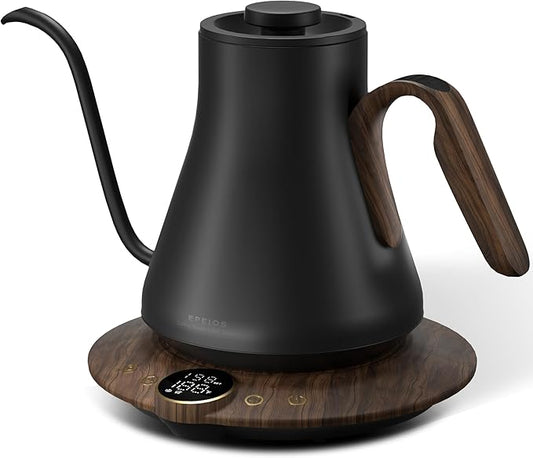 Cocinare Barista Collection Gooseneck Electric Kettle, ±1℉ Precise Temperature Control for Pour-Over Coffee & Tea, Quick Heating 1500W, Stainless Steel Interior, 0.9L (Obsidian Black)