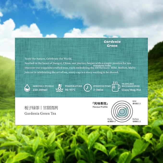 RIANTEA Organic Gardenia Green Tea Bags, Cold & Hot Brew Sencha Tea, Naturally Sugar Free Low Caffeine Teabag, Premium Original Leafy Green Tea Pods