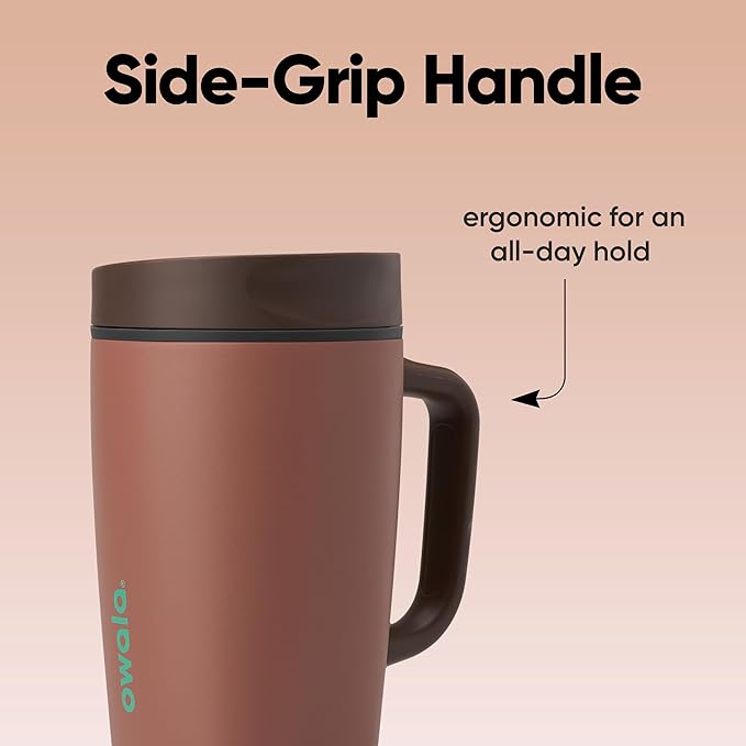 Owala SmoothSip Slider Stainless Steel Insulated Travel Mug with handle, 100% Leak Proof, For Hot and Cold Drinks, Travel Friendly with Sliding Lock Lid, 12oz, BPA Free, Leak Proof, Cozy Cocoa