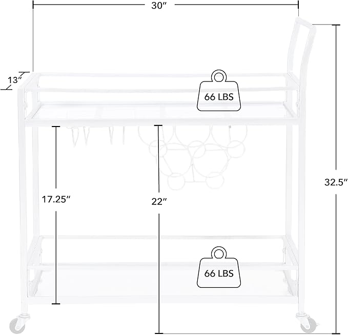 FirsTime & Co. Silver Delilah Bar Cart, 2 Tier Mobile Mini Bar, Kitchen Serving Cart and Coffee Station with Storage for Wine and Glasses, Metal and Glass, Modern