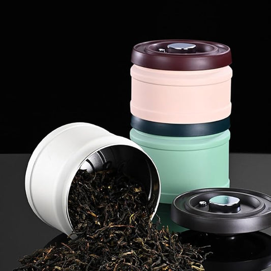 Vacuum Spice Storage Jar Airtight Grain Canister with Press-seal Lid for Beans and Snacks Food Preservation Container in Pink Lightweight and Compact for Kitchen Organization