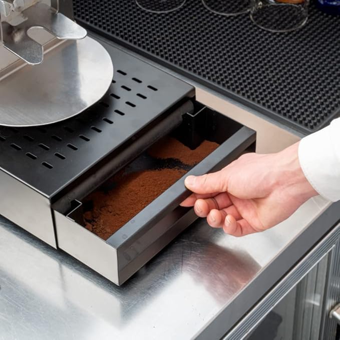 Restaurantware Restpresso 13.5 x 9.75 x 3.75 Inch Espresso Knock Box 1 Vented Coffee Knock Box - Detachable Drawer Silicone Knock Bar Black Stainless Steel Coffee Grounds Knock Box Durable