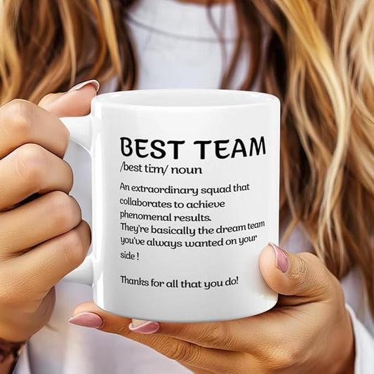 Joymade Personalized Ceramic Coffee Mug, Funny Custom Mug for Bestie, Friends, Couple, Coworker, Snowman Lovers (Best Team Coworker Scrabble)