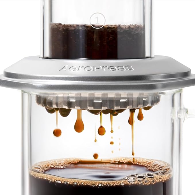 AeroPress Premium Coffee Press, Glass, Stainless Steel & Aluminum Coffee Maker, All-in-One French Press, Pour-Over & Espresso Style Manual Brewer, 2 Min Brew for Less Bitterness, More Flavor, Silver