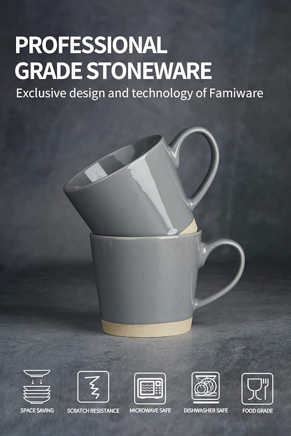 famiware Coffee Mugs for 4, 12 oz Mug Set, Dringking Cup with Handle for Coffee, Tea, Cocoa, Milk, Saturn serise, Multi-color