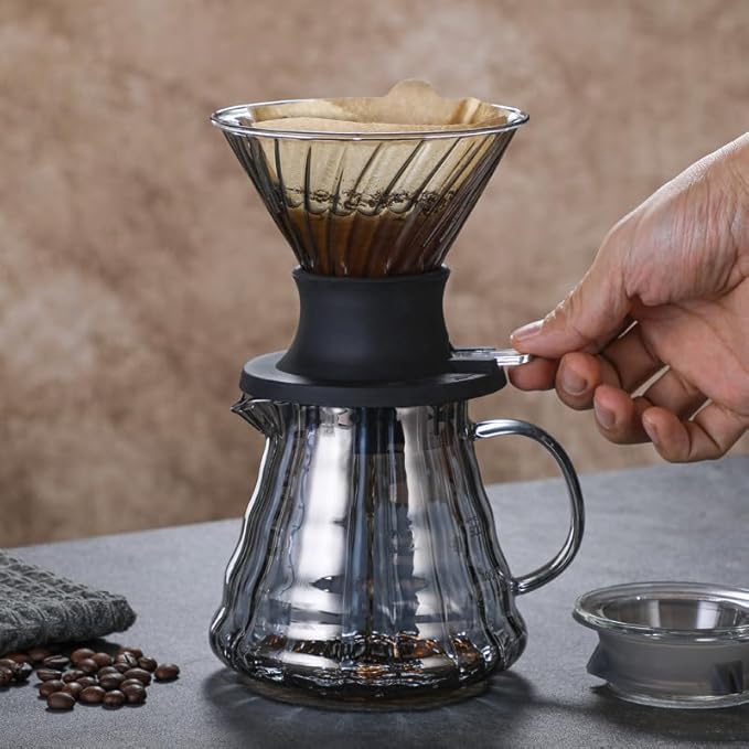 BeeCa Clever Coffee Dripper, Glass Coffee Maker with One-Switch Control for French Press & Drip Styles, Beginner-Friendly All-in-One Brewing System, Includes Paper Filters (Size 02)