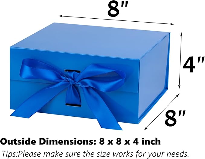 OEMVALATY Blue Gift Box,8x8x4 Inches Gift Boxes with Lids for Presents with Magnetic Closure and Ribbon for Wedding,Storage,Birthday